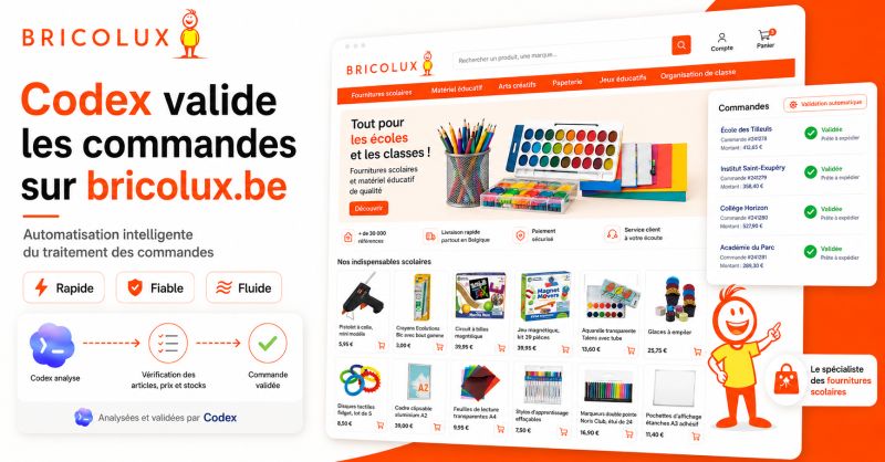 Codex valide les commandes sur bricolux.be